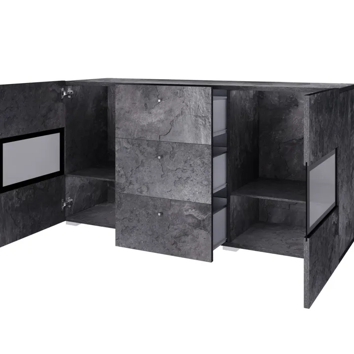 Credenza 132x70h cm 2 ante 3 cassetti moderna ossido nero Emotion Gihome®