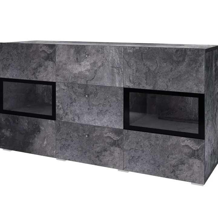 Credenza 132x70h cm 2 ante 3 cassetti moderna ossido nero Emotion Gihome®