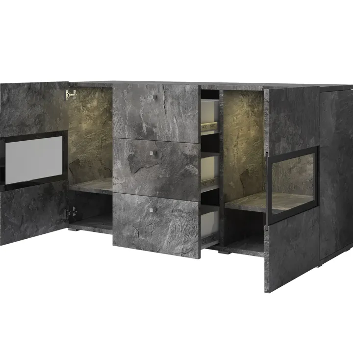 Credenza 132x70h cm 2 ante 3 cassetti moderna ossido nero Emotion Gihome®