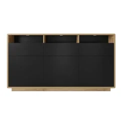 Credenza 180x96h cm 3 ante 3 cassetti moderna nero opaco rovere Esmond