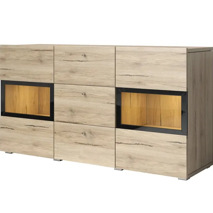 Credenza 132x70h cm 2 ante 3 cassetti moderna rovere nero Emotion Gihome®