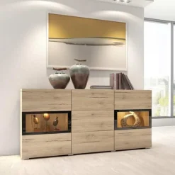 Credenza 132x70h cm 2 ante 3 cassetti moderna rovere nero Emotion Gihome®