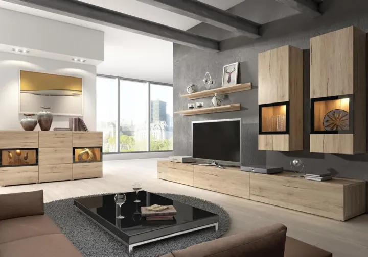 Credenza 132x70h cm 2 ante 3 cassetti moderna rovere nero Emotion Gihome®
