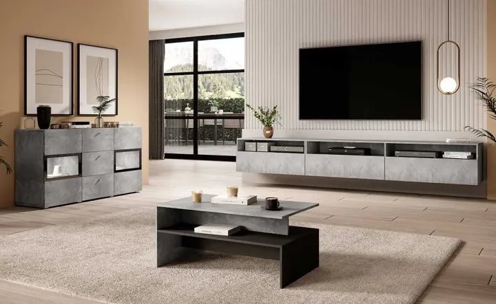 Credenza 132x70h cm 2 ante 3 cassetti moderna cemento Emotion Gihome®