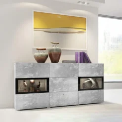 Credenza 132x70h cm 2 ante 3 cassetti moderna cemento Emotion Gihome®