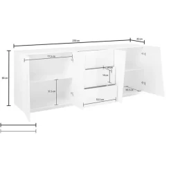 Credenza 220x86h cm 4 ante 3 cassetti moderna ossido Candia Gihome®