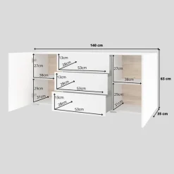 Credenza 140x63h cm 2 ante 3 cassetti moderna soggiorno bianca Fusion