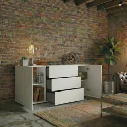 Credenza 140x63h cm 2 ante 3 cassetti moderna soggiorno bianca Fusion