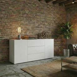 Credenza 140x63h cm 2 ante 3 cassetti moderna soggiorno bianca Fusion