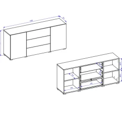 Credenza 140x63h cm 2 ante 3 cassetti moderna soggiorno bianca Fusion