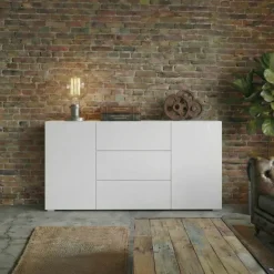 Credenza 140x63h cm 2 ante 3 cassetti moderna soggiorno bianca Fusion