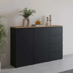 Credenza 150x100h cm 2 ante 4 cassetti nero rovere Ischia