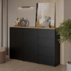 Credenza 150x100h cm 2 ante 4 cassetti nero rovere Ischia