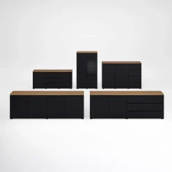 Credenza 150x100h cm 2 ante 4 cassetti nero rovere Ischia
