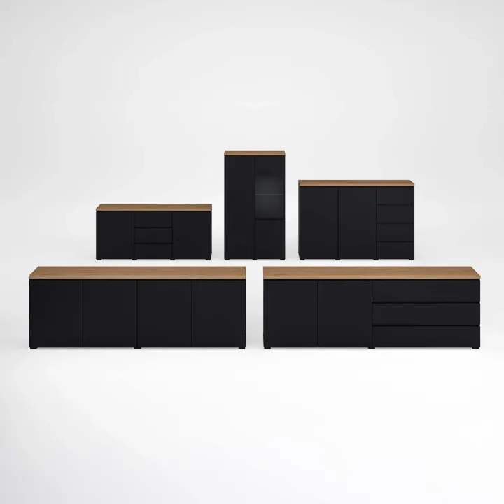 Credenza 150x100h cm 2 ante 4 cassetti nero rovere Ischia