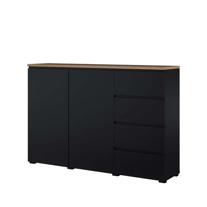 Credenza 150x100h cm 2 ante 4 cassetti nero rovere Ischia