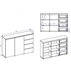 Credenza 150x100h cm 2 ante 4 cassetti nero rovere Ischia