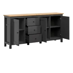 Credenza 199x96h cm 3 ante 3 cassetti nero grafite rovere chiaro Holga