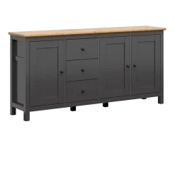 Credenza 199x96h cm 3 ante 3 cassetti nero grafite rovere chiaro Holga