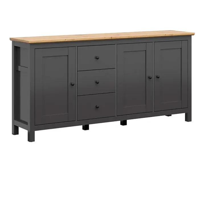 Credenza 199x96h cm 3 ante 3 cassetti nero grafite rovere chiaro Holga