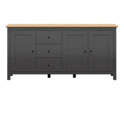 Credenza 199x96h cm 3 ante 3 cassetti nero grafite rovere chiaro Holga