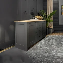 Credenza 186x96h cm 2 ante 3 cassetti nero grafite rovere chiaro Holga