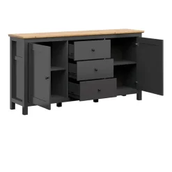 Credenza 186x96h cm 2 ante 3 cassetti nero grafite rovere chiaro Holga