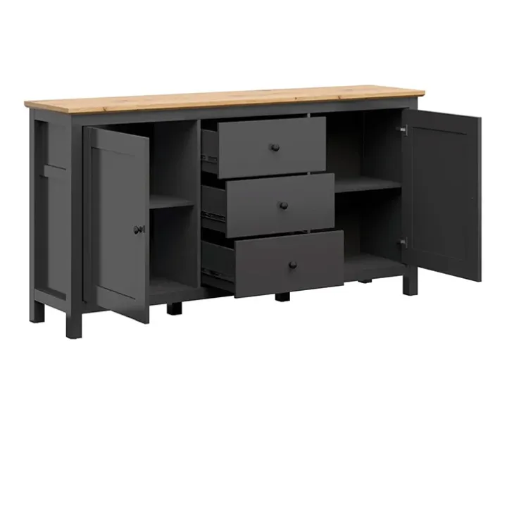 Credenza 186x96h cm 2 ante 3 cassetti nero grafite rovere chiaro Holga