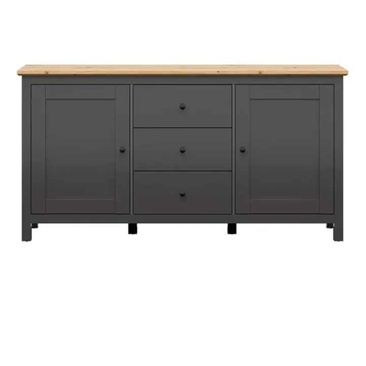 Credenza 186x96h cm 2 ante 3 cassetti nero grafite rovere chiaro Holga