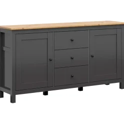 Credenza 186x96h cm 2 ante 3 cassetti nero grafite rovere chiaro Holga
