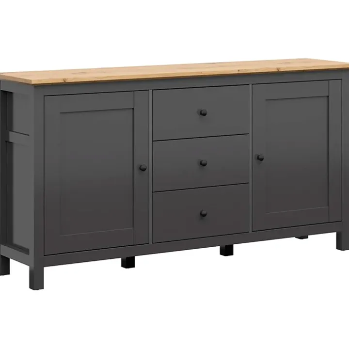 Credenza 186x96h cm 2 ante 3 cassetti nero grafite rovere chiaro Holga