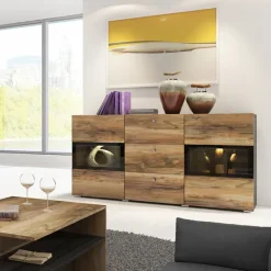 Credenza 132x70h cm 2 ante 3 cassetti noce antico nero frassinato Emotion Gihome®