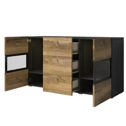 Credenza 132x70h cm 2 ante 3 cassetti noce antico nero frassinato Emotion Gihome®