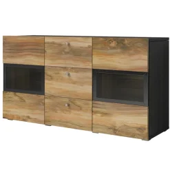 Credenza 132x70h cm 2 ante 3 cassetti noce antico nero frassinato Emotion Gihome®
