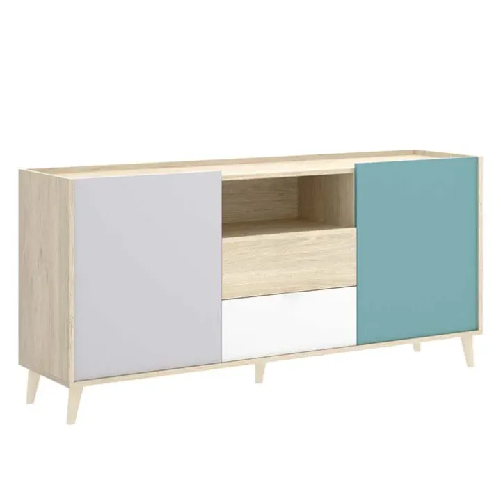 Credenza 155x75h cm 2 ante 2 cassetti rovere grigio bianco petrolio Dominic