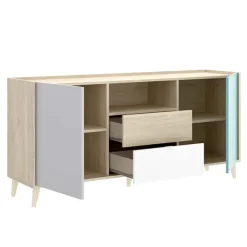 Credenza 155x75h cm 2 ante 2 cassetti rovere grigio bianco petrolio Dominic