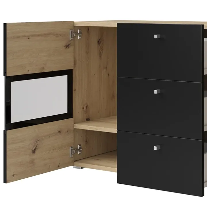 Credenza 132x70h cm 2 ante 3 cassetti rovere rustico nero Emotion Gihome®