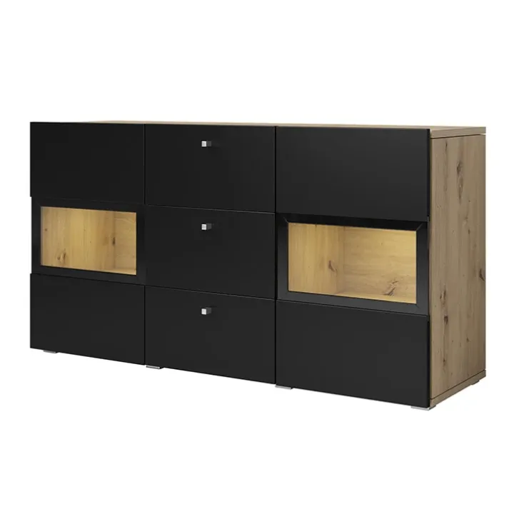 Credenza 132x70h cm 2 ante 3 cassetti rovere rustico nero Emotion Gihome®