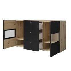Credenza 132x70h cm 2 ante 3 cassetti rovere rustico nero Emotion Gihome®