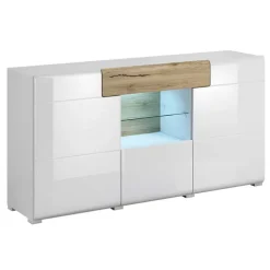 Credenza 159x83h cm 3 ante 1 cassetto bianco lucido rovere Tahiti