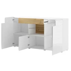 Credenza 159x83h cm 3 ante 1 cassetto bianco lucido rovere Tahiti