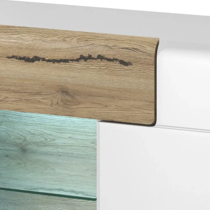 Credenza 159x83h cm 3 ante 1 cassetto bianco lucido rovere Tahiti