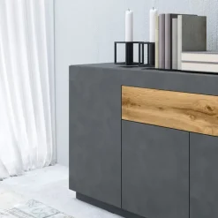 Credenza 150x85h cm 3 ante 1 cassetto moderna antracite rovere Bahama