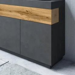 Credenza 150x85h cm 3 ante 1 cassetto moderna antracite rovere Bahama