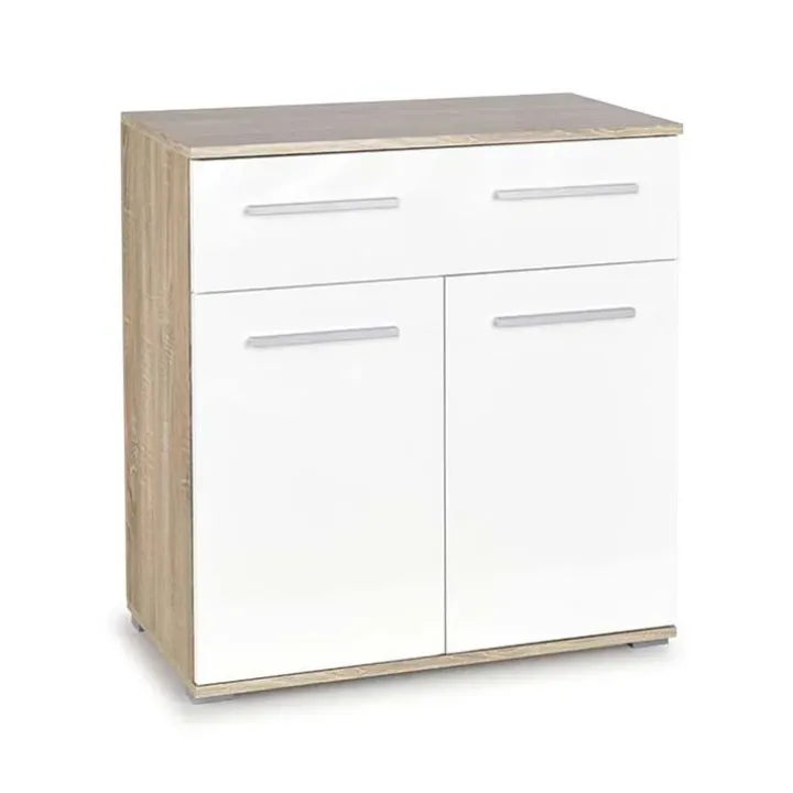 Credenza 77x82h cm 2 ante 1 cassetto moderna rovere bianco Viki