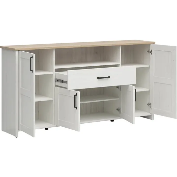 Credenza 194x99h cm 4 ante 1 cassetto scandinava bianco frassinato rovere Lars
