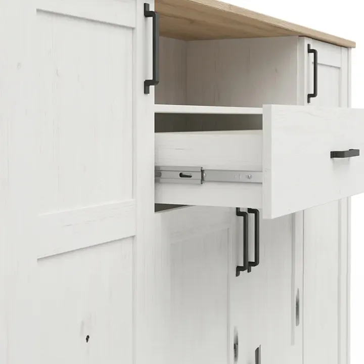 Credenza 194x99h cm 4 ante 1 cassetto scandinava bianco frassinato rovere Lars