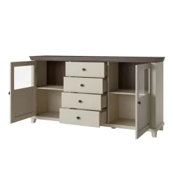 Credenza 181x93h cm 2 ante con vetrinetta 4 cassetti beige Texel
