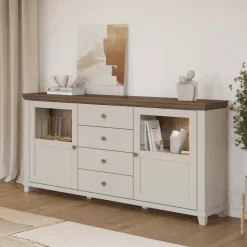 Credenza 181x93h cm 2 ante con vetrinetta 4 cassetti beige Texel