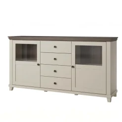 Credenza 181x93h cm 2 ante con vetrinetta 4 cassetti beige Texel